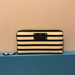 Kate Spade Black + White Striped Zip Wallet